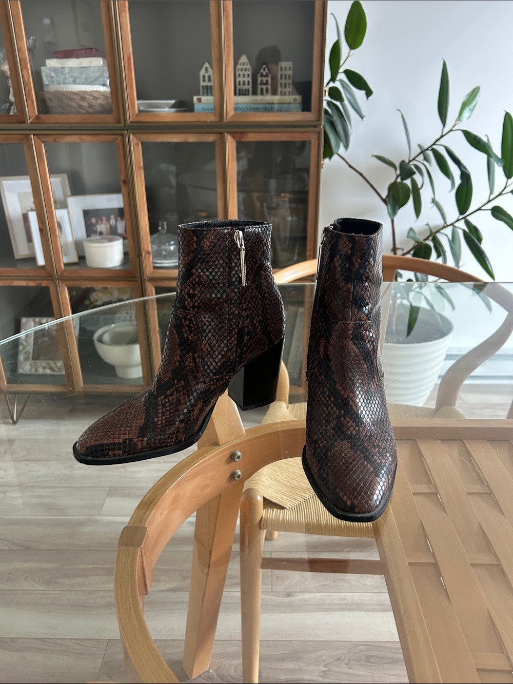 Zara Women Brown Snake-Print Ankle Boots